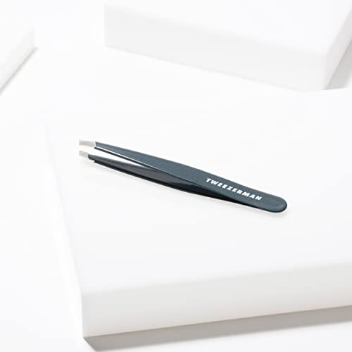 Tweezerman Stainless Steel Slant Tweezer - Eyebrow Tweezers for Women and Men (Blue Stone)
