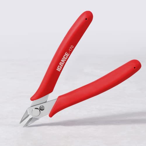 IGAN-170 Flush Wire Cutters (Pack of 2), Precision Jewelry Making Flush Cut Pliers, Small Wire Snips Clippers, Ideal for Ultra-fine Cutting Needs, Red