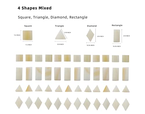 Multi-Color Options, Lanyani 200 Pieces Glass Mosaic Tiles for Crafts,4 Shapes Mixed Colorful Glass Tiles Tiffany Stained Glass Pieces for Mosaic,Cream