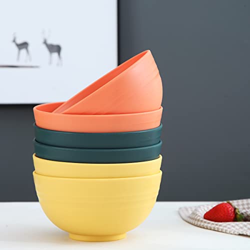 Kyraton Plastic Cereal Bowls 8 Pieces 26 oz, Unbreakable And Reusable Light Weight Bowl For Rice Noodle Soup Snack Salad Fruit BPA Free Dishwasher Safe ( Mutil Color)