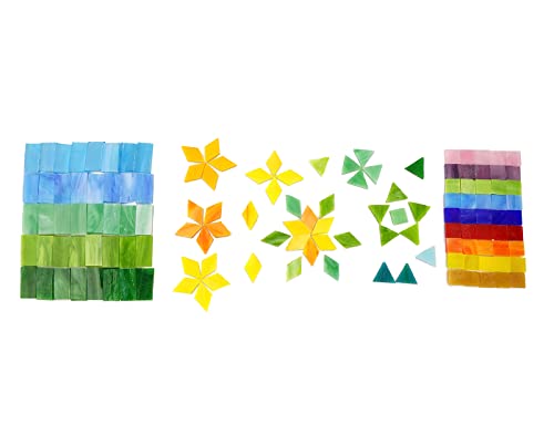 Lanyani 1600 Pieces/2.2 Pounds Vibrant Mixed Glass Mosaic Tiles for Crafts Cathedral Stained Glass Pieces - Assorted Colors and Shapes-Great Value Pack, Opaque