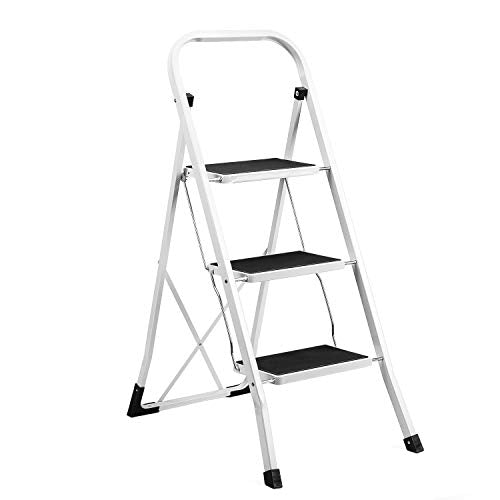 Delxo 3 Step Ladder Folding Step Stool with Handle Heavy Duty Steel Sturdy Wide Pedal Lightweight Anti-Slip Portable, Collapsible Step Stool Folding Ladder Kitchen Step Stool for Adults, Kids 500 lbs