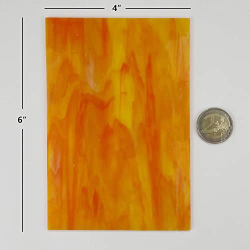 Unicoshape 12 Sheets Stained Glass Sheets Pack, 6" X 4" Cathedral Glass, Art Glass, Mosaic Glass Tiles for Crafts, (Red and Yellow Mixed)