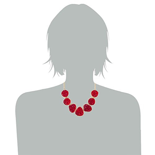 Jane Stone Fashion Drusy Stone Bead Statement Necklace Bib Choker Sparkly Jewelry (Red)