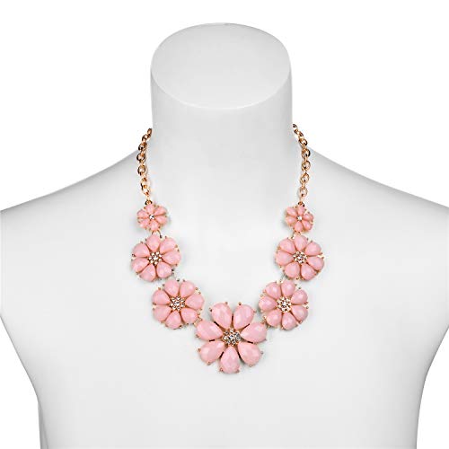 LUX ACCESSORIES Xmas Christmas Holiday Goldtone Baby Pink Flowers Bib Statement Chain Necklace