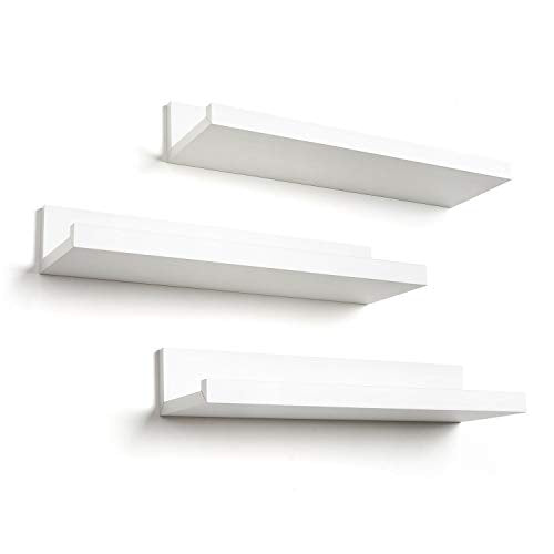Americanflat 14 Inch Floating Shelves Set of 3 in White Composite Wood - Wall Mounted Storage Shelves for Bedroom, Living Room, Bathroom, Kitchen, Office and More