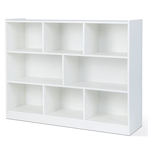 Giantex 8 Cube Bookcase, Freestanding 3-Tier Open Bookshelf, Modern Storage Display Cabinet, Wood Cube Stoarge Organizer for Living Room, Kid’s Room, White