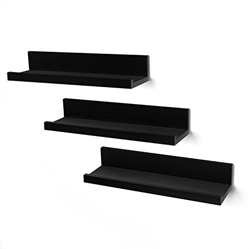 Americanflat 14 Inch Floating Shelves for Wall - Black Composite Wood Shelves for Bedroom, Living Room, Bathroom & Kitchen - Wall Mounted - Pack of 3