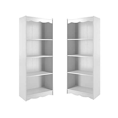 Home Square 4 Shelf Bookcase Set in Frost White (Set of 2)