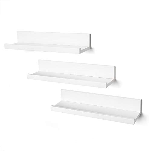 Americanflat 14 Inch Floating Shelves Set of 3 in White Composite Wood - Wall Mounted Storage Shelves for Bedroom, Living Room, Bathroom, Kitchen, Office and More