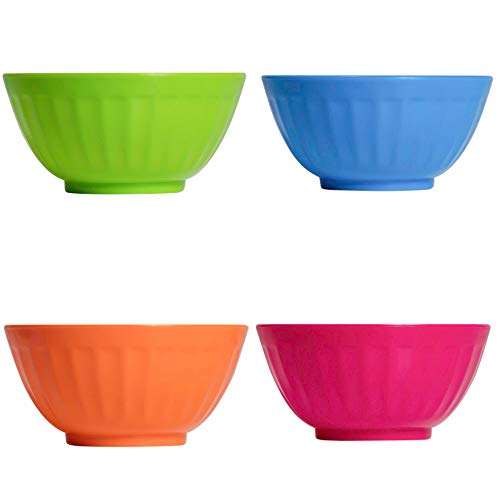 Klickpick Home 6 Inch Plastic Bowls Set of 8 - 28 ounce Large Plastic Cereal Bowls Microwave Dishwasher Safe Soup Bowls - BPA Free Bowls 4 Bright Colors (2 of Each Color)