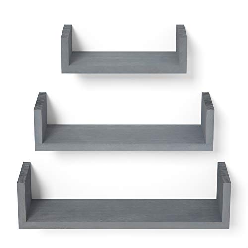 SRIWATANA Floating Shelves Wall Mounted, Solid Wood Wall Shelves, Weathered Gray