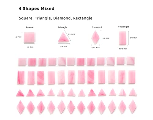 Multi-Color Options, Lanyani 200 Pieces Glass Mosaic Tiles for Crafts,4 Shapes Mixed Colorful Glass Tiles Tiffany Stained Glass Pieces for Mosaic,Pink