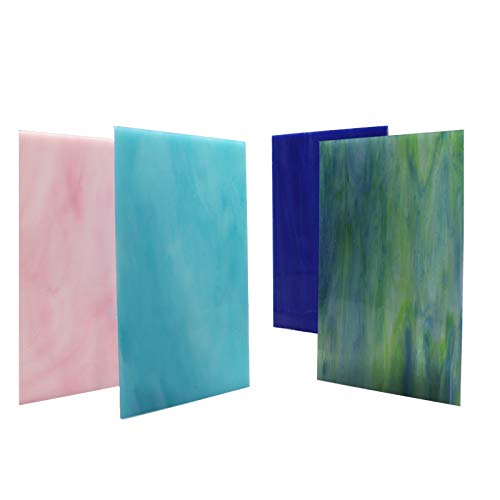 LITMIND 12 Sheets Variety Stained Glass Sheets Pack, 4 x 6 inch Mosaic Glass Tiles for Crafts, Art Glass Pack, Assorted Colors and Patterns(Opaque/Smooth) Pink + Blue + Green