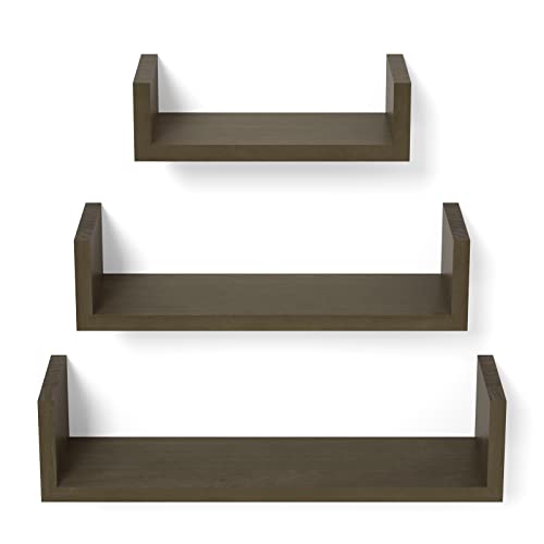 SRIWATANA Floating Shelves Wall Mounted, Solid Wood Wall Shelves Set of 3, Light Brown