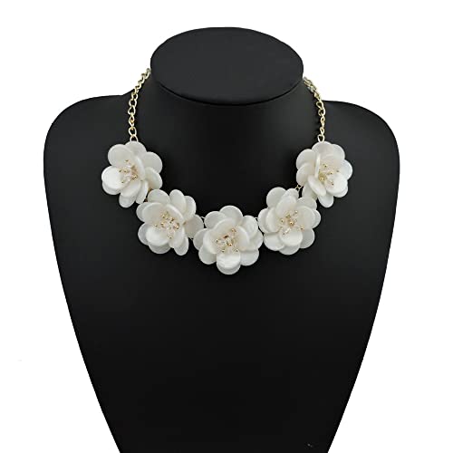 Flower Boho Necklace Fashion Statement Floral Collar Chokers Short Necklace for Women and Men- White