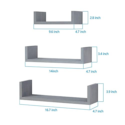 SRIWATANA Floating Shelves Wall Mounted, Solid Wood Wall Shelves, Weathered Gray