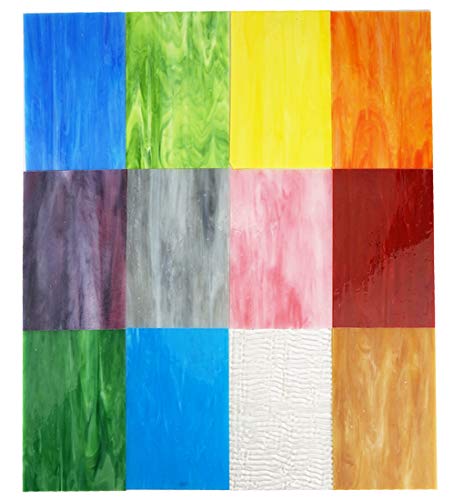 Lanyani(10 Sheets)Variety Stained Glass Sheets 4 x 6 inch Opal Art Glass Pack Tiffany Glass, Mixed Textures