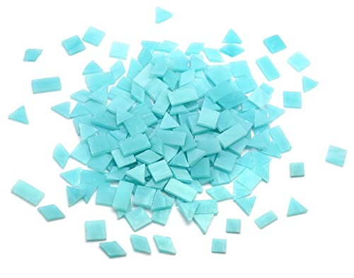 Multi-Color Options, Lanyani 200 Pieces Glass Mosaic Tiles for Crafts,4 Shapes Mixed Colorful Glass Tiles Tiffany Stained Glass Pieces for Mosaic,Robins Egg Blue
