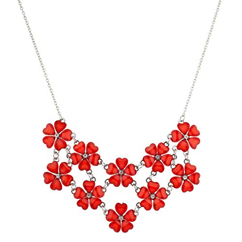 Lux Accessories Silvertone n Red Acrylic Flower Floral Mini Statement Necklace