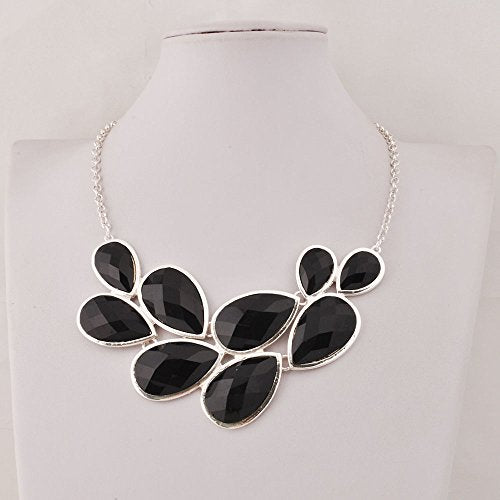 Jane Stone Black Party Jewelry Fashion Statement Pendant Necklace for Women (Fn0564-S-Black)