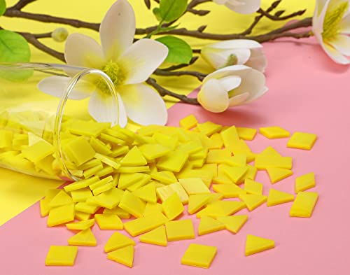 Multi-Color Options, Lanyani 200 Pieces Glass Mosaic Tiles for Crafts,4 Shapes Mixed Colorful Glass Tiles Tiffany Stained Glass Pieces for Mosaic,Sunshine Yellow