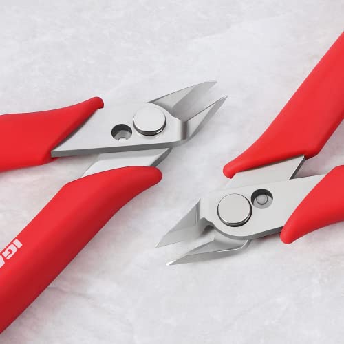 IGAN-170 Flush Wire Cutters (Pack of 2), Precision Jewelry Making Flush Cut Pliers, Small Wire Snips Clippers, Ideal for Ultra-fine Cutting Needs, Red