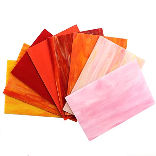 LITMIND 8 Sheets Red Stained Glass Variety Pack, 4 x 6 inch Mosaic Tiles Glass for Crafts, Art Glass Pack, Mixed Colors and Patterns (Shades of Red)