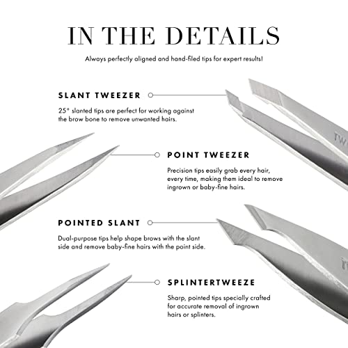 Tweezerman Stainless Steel Slant Tweezer - Eyebrow Tweezers for Women and Men (Blue Stone)