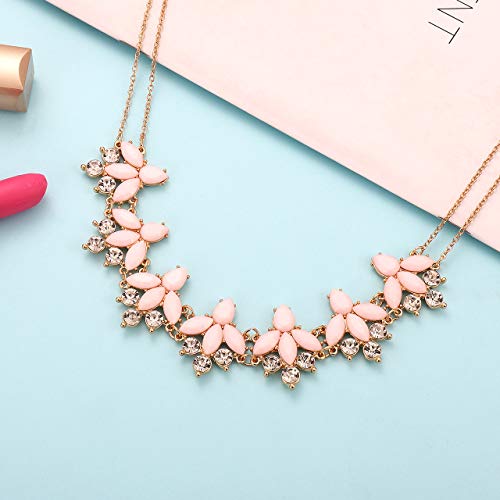 Crystal Flower Collar Necklace for Women Chunky Rhinestone Floral Bib Statement Choker Necklace