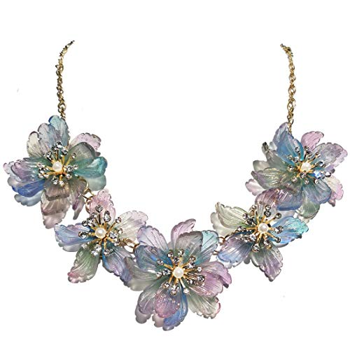 Coiris Golden Chain Vintage Flower Chunky Collar Crystal and Faux Pearls Pendant Statement Bib Necklace for Women(N0075)