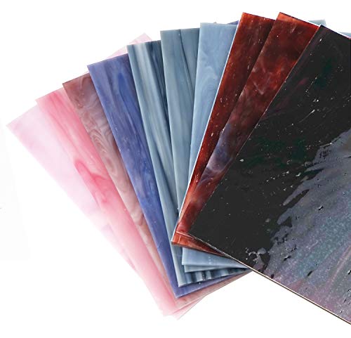 Lanyani(10 Sheets)Variety Stained Glass Sheets 4 x 6 inch Opal Art Glass Pack Tiffany Glass, Mixed Textures