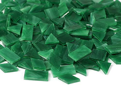 Multi-Color Options, Lanyani 200 Pieces Glass Mosaic Tiles for Crafts,4 Shapes Mixed Colorful Glass Tiles Tiffany Stained Glass Pieces for Mosaic,Pine Green