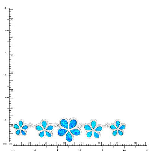 Honolulu Jewelry Company Sterling Silver Five Plumeria Flower Necklace with Simulated Blue Opal