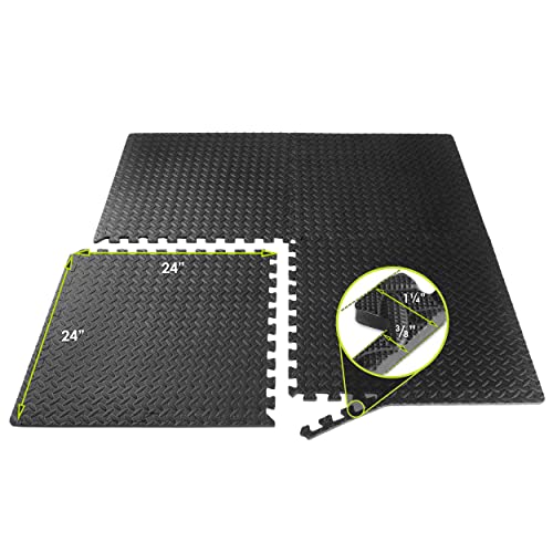 ProSource fs-1908-pzzl Puzzle Exercise Mat EVA Foam Interlocking Tiles (Black, 24 Square Feet)