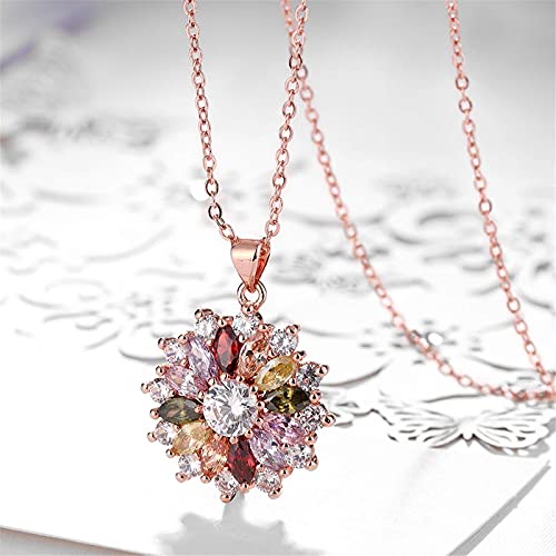 VONSSY Rose Gold 5A Cubic Zirconia Colorful Snowflake Pendant Sweater Chain | Multi Gemstone Garnet Amethyst Morganite Peridot Prom Rhinestone Necklaces for Women Girls Daughter Sister Vintage Stylish Gift