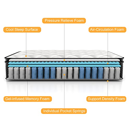 S SECRETLAND King Mattress, 12 Inch Hybrid Memory Foam Mattress and Individual Pocket Springs,King Bed in a Box with Pressure Relief and Cooler Cover,Medium Softer King Size