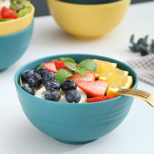 Kyraton Plastic Cereal Bowls 8 Pieces 26 oz, Unbreakable And Reusable Light Weight Bowl For Rice Noodle Soup Snack Salad Fruit BPA Free Dishwasher Safe ( Mutil Color)