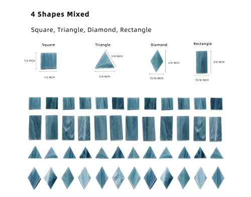 Lanyani Glass Mosaic Tiles for Art Crafts,4 Shapes Mixed Colorful Glass Tiles Tiffany Stained Glass Pieces,200 Pieces,Square/Rectangle/Diamond/Triangle,Grey