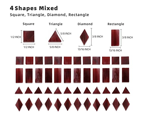 Lanyani Glass Mosaic Tiles for Art Crafts,4 Shapes Mixed Tiffany Stained Glass Pieces,200 Pieces (Red-2)