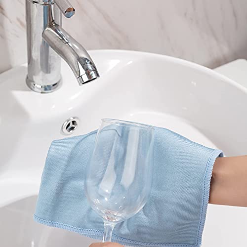 Puomue 6 Pack Microfiber Glass Cleaning Cloth, 16 Inch X 16 Inch, Lint Free Quickly Clean Window, Glasses, Windshields, Mirrors, and Stainless Steel, Blue
