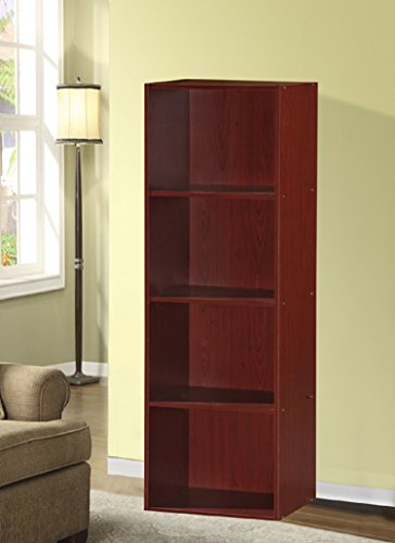 Hodedah Import 4 Shelf Bookcase, Mahogany