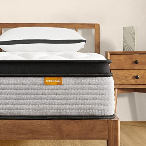 S SECRETLAND King Mattress, 12 Inch Hybrid Memory Foam Mattress and Individual Pocket Springs,King Bed in a Box with Pressure Relief and Cooler Cover,Medium Softer King Size