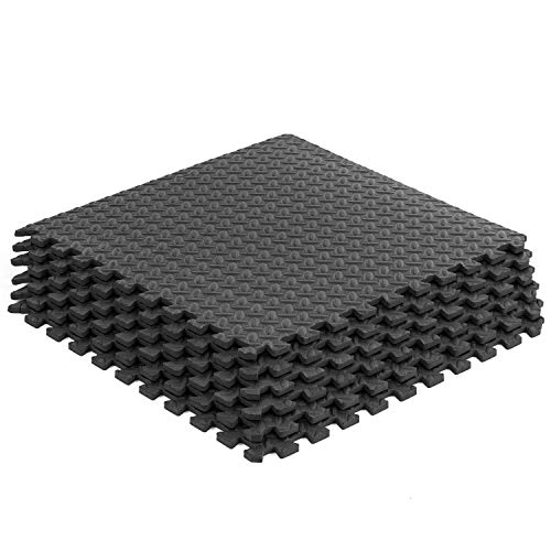 ProSource fs-1908-pzzl Puzzle Exercise Mat EVA Foam Interlocking Tiles (Black, 24 Square Feet)