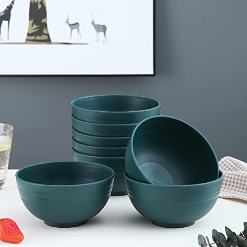 Kyraton Plastic Cereal Bowls 8 Pieces 26 oz, Unbreakable And Reusable Light Weight Bowl For Rice Noodle Soup Snack Salad Fruit BPA Free Dishwasher Safe (Dark Green)