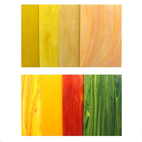 LITMIND 8 Sheets Yellow Stained Glass Mosaic Tiles for Crafts, 4 x 6 inch Cathedral Glass Art Glass Pack, Mixed Colors and Patterns (Shades of Yellow)