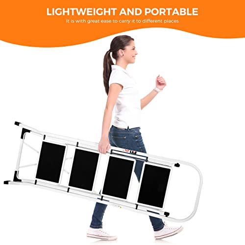 DELXO Step Ladder Folding Step Stool 4 Step Ladder with Handrails Heavy Duty Steel Sturdy Wide Pedal Lightweight Anti-Slip Portable & Collapsible Stool Folding Ladder Kitchen Step Stool - 350 lbs