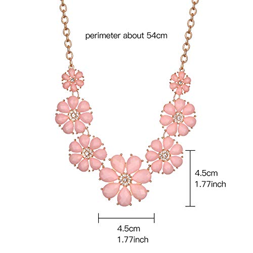LUX ACCESSORIES Xmas Christmas Holiday Goldtone Baby Pink Flowers Bib Statement Chain Necklace