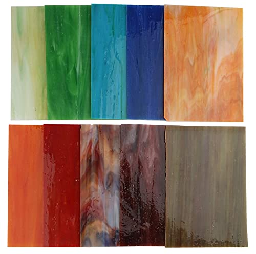 Lanyani 10 Sheets Variety Streaky Glass Packs 4 x 6 inch Cathedrals Stained Glass Sheets for Mosaic Tiles Crafts,Mixed Colors