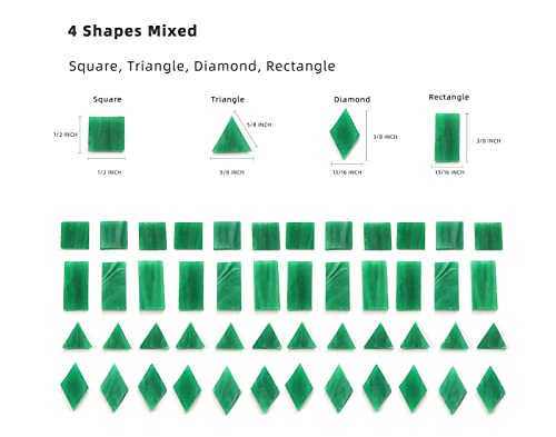 Multi-Color Options, Lanyani 200 Pieces Glass Mosaic Tiles for Crafts,4 Shapes Mixed Colorful Glass Tiles Tiffany Stained Glass Pieces for Mosaic,Pine Green